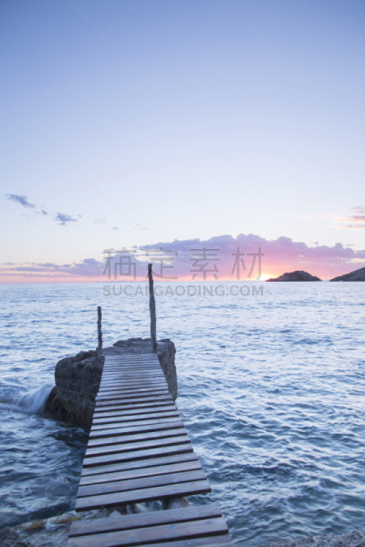 伊比沙岛,海滩,码头,海湾,德霍特海湾,栈桥码头,垂直画幅,无人,曙暮光,巴利阿里群岛