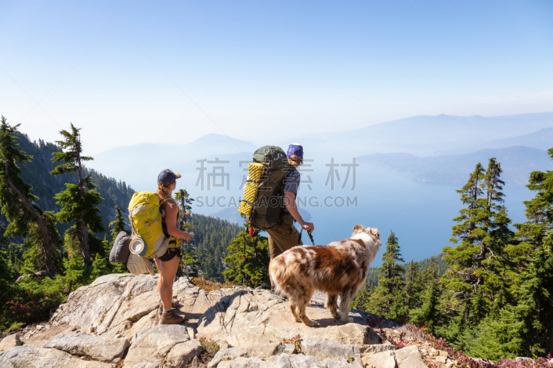 加拿大,大不列颠哥伦比亚,徒步旅行,野生动物,狗,女人,公元前,岩石,夏天,户外