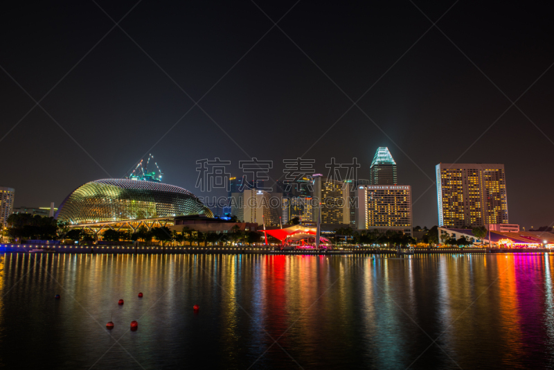 新加坡,市区,滨海湾 ,度假胜地,水平画幅,沙子,夜晚,无人,鱼尾狮,海港