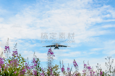 飞机,天空,水平画幅,云,无人,夏天,柳叶菜科,户外,草,俄罗斯