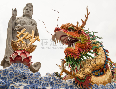 佛,雕像,中国龙,chinese temple dog,观音菩萨,神殿,符号,巨大的,动物身体部位,龙