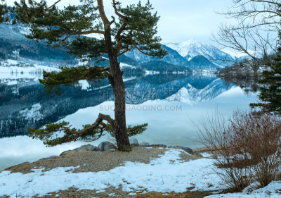湖,阿尔卑斯山脉,风景,冬天,格伦德尔湖,水,天空,水平画幅,雪,无人
