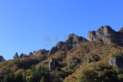 山,秋天,日本,妙义町,群马县,彩色图片,天空,美,休闲活动,水平画幅