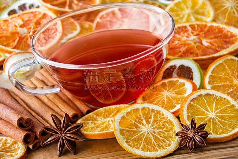 茶,香料,水果,饮料,可爱的,热,杯,肉桂,健康,橙子