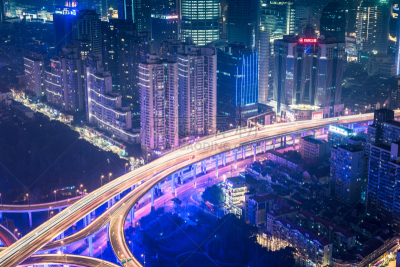 夜晚,高架道路,上海,延安,未来,水平画幅,高视角,无人,户外,交通方式