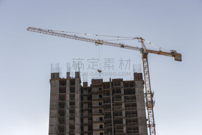 天空,建筑业,工业,起重机,蓝色,黄色,重的,提举,市区路,建筑设备