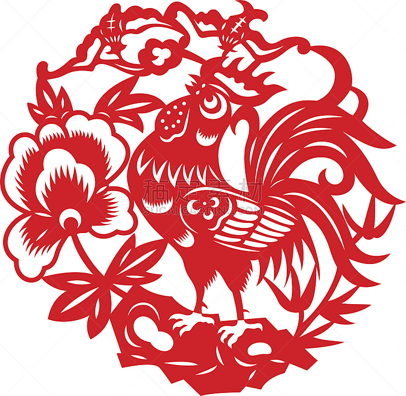 公鸡,部落艺术,标志,剪纸,传统,2017年,小公鸡,鸡年,洞,鸡