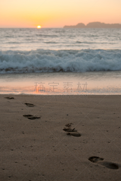 脚印,贝克海滩,垂直画幅,水,沙子,夜晚,无人,曙暮光,户外,高处