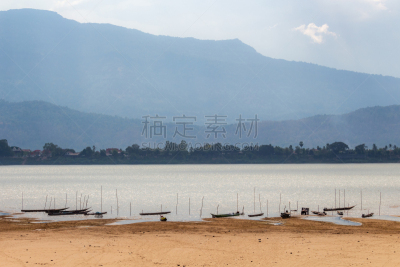 湄公河,沙子,海滩,老挝,岛,传统,超现实主义的,云景,曙暮光,环境
