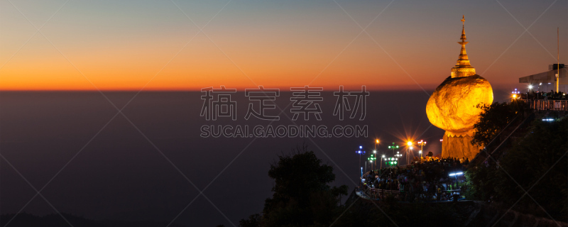吉谛瑜佛塔,缅甸,小乘佛教,天空,灵性,水平画幅,朝拜者,夜晚,古老的,曙暮光
