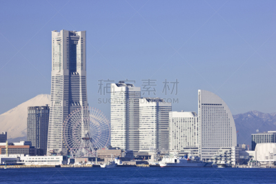 横滨高速铁路,富士山,建筑外部,天空,留白,水平画幅,地形,无人,日本,户外