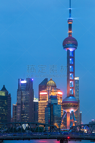 夜晚,上海,黄浦江,东方明珠塔,浦东,陆家嘴,滨水,高大的,地平线,金融和经济