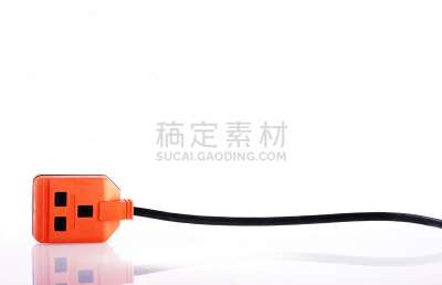 电插头,三孔插座,电缆,留白,水平画幅,橙色,能源,无人,白色背景,背景分离