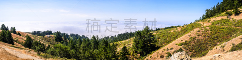 山谷,全景,山,塔马尔帕斯山州立公园,云,加利福尼亚,海岸线,小路,马林县,水湾