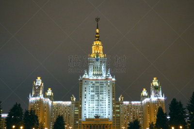 建筑,建筑外部,斯大林,风格,天空,水平画幅,高视角,云,夜晚,无人