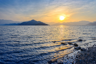 早晨,泸沽湖,云南省,水,留白,公园,水平画幅,高视角,山,无人