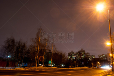 夜晚,路灯,天空,美,水平画幅,雪,无人,户外,光,多车道公路