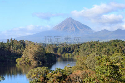 地形,湖,塔拉纳基山,天空,水平画幅,无人,蓝色,早晨,夏天,户外
