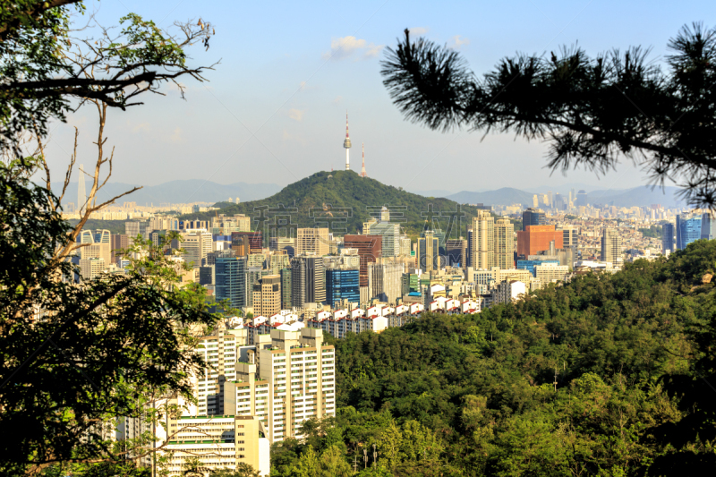 都市风景,韩国,首尔,塔,牙山市,山,天空,未来,六月,水平画幅