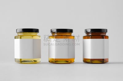 蜂蜜,广口瓶,空白的,标签,轻蔑的,三个物体,豆科灌木,匐枝百里香,澳大利亚坚果树,香橙花