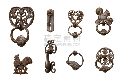 白色背景,门环,华丽的,青铜,背景分离,法国,巴洛克风格,古典式,钢铁,装饰物