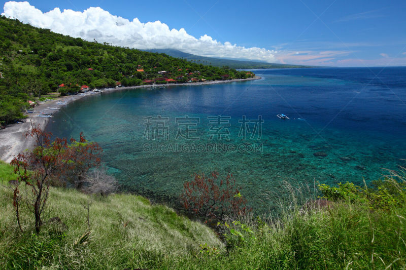 宁静,泻湖,卡兰葛森地区,水,天空,水平画幅,山,巴厘岛,无人,户外