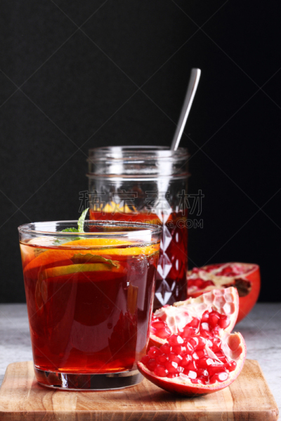 清新,水果,玻璃杯,石榴汁,垂直画幅,柠檬苏打水,鸡尾酒,果汁,饮料,橙子