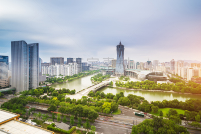 杭州,建筑业,著名景点,河流,现代,浙江省,办公室,水平画幅,无人,户外