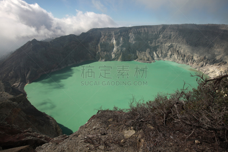 酸,湖,爪哇,东,盐酸,东爪哇,在底端,火山喷口,深的,色彩鲜艳