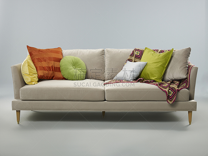 沙发,舒服,留白,水平画幅,无人,背景分离,室内,毯子,空的,彩色图片