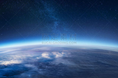地平线,银河系,桨叉架船,地球,在上面,气候,球体,超现实主义的,暗色,云景
