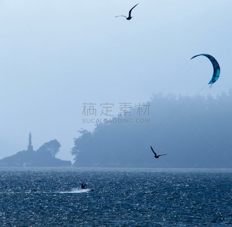 蓬特韦德拉,海湾,冲浪风筝,加利西亚,运动,风,野生动物,海岸线,夏天,户外