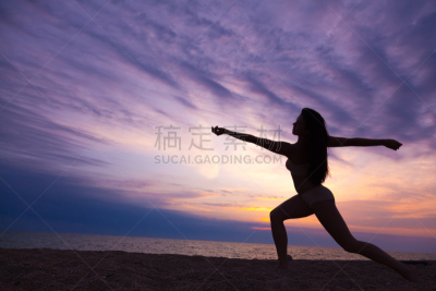 现代,青年人,女人,体操,舞蹈,落日海滩,屈体,健身跑道,自由体操,现代舞