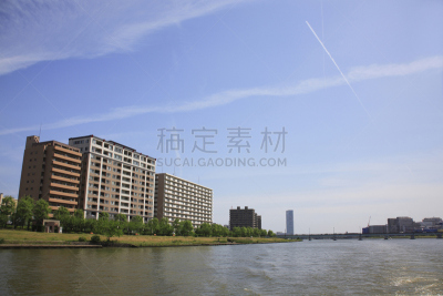 信浓川,新泻市,新泻县,北陆地区,天空,水平画幅,无人,蓝色,日本,东亚