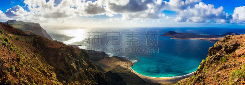 加那利群岛,兰萨罗特岛,全景,非凡的,看风景,里约热内卢,la graciosa,比那尔德里奥,海岸路,火山岩