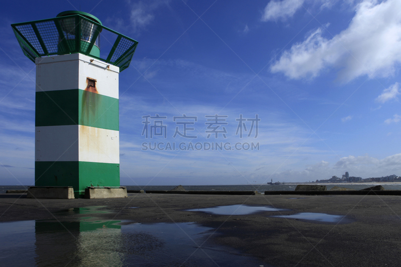 海港,灯塔楼,斯海弗宁恩,绿色,进口标志,水,天空,度假胜地,水平画幅,无人