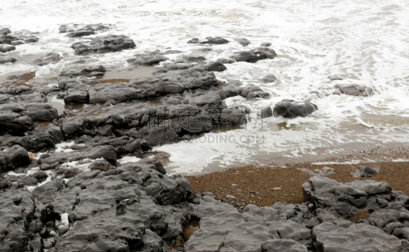 海洋,岩石,波斯考尔,南威尔士,波浪,海岸线,海滩,水平画幅,沙子,无人