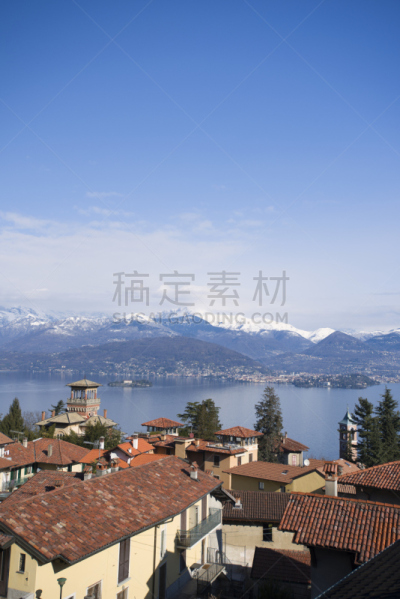 马祖尔湖,斯特雷萨镇,垂直画幅,水,天空,无人,蓝色,欧洲,古城,户外