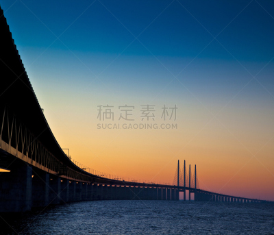水,天空,水平画幅,夜晚,无人,厄勒大桥,交通,户外,瑞典,著名景点