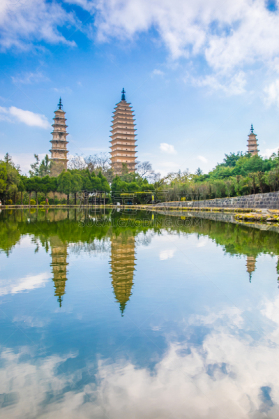 崇圣寺三塔,云南省,中国,寺庙,对称,宝塔,垂直画幅,天空,无人,户外