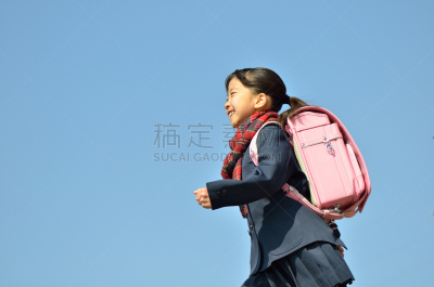 日式书包,粉色,日本人,女孩,留白,幸福,水平画幅,仅日本人,日本,儿童