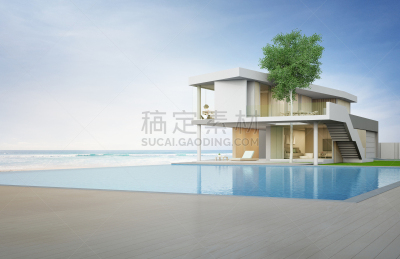 华贵,现代,露天平台,酒店,看风景,空的,假日别墅,海洋,游泳池,设计