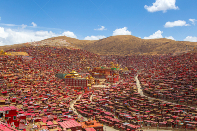 修道院,视角,顶部,喇麻庙,四川省,西,灵性,旅游目的地,水平画幅,夏天