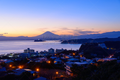 曙暮光,山,富士山,美,城镇景观,水平画幅,无人,日本,户外,著名自然景观