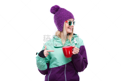 滑雪服,紫色,女人,拿着,青年人,红色,杯,国际网球联合会,非滑雪场地的滑雪