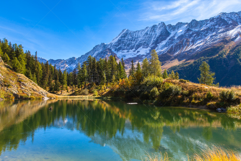 阿尔卑斯山脉,风景,非凡的,水平画幅,山,雪,无人,勒琴谷,户外,湖