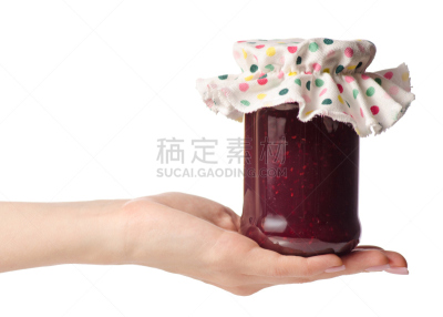 广口瓶,覆盆子酱,动物手,垂直画幅,夏天,营养品,甜点心,充满的,白色,容器