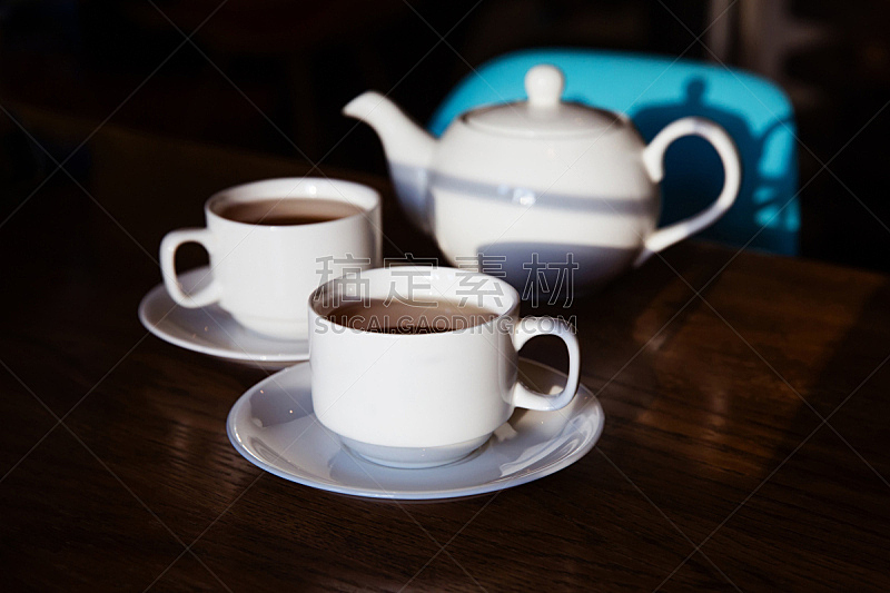 桌子,茶杯,茶壶,茉莉,餐具,褐色,水平画幅,高视角,无人,茶碟