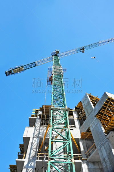 起重机,建筑工地,摩天大楼,电缆绞车,建筑的故事,脚手架,垂直画幅,天空,新的,边框