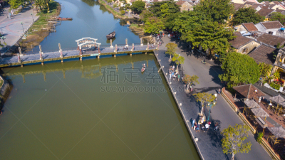 古城,远古的,城镇,全景,会安,航拍视角,传统,越南,世界遗产,复古风格